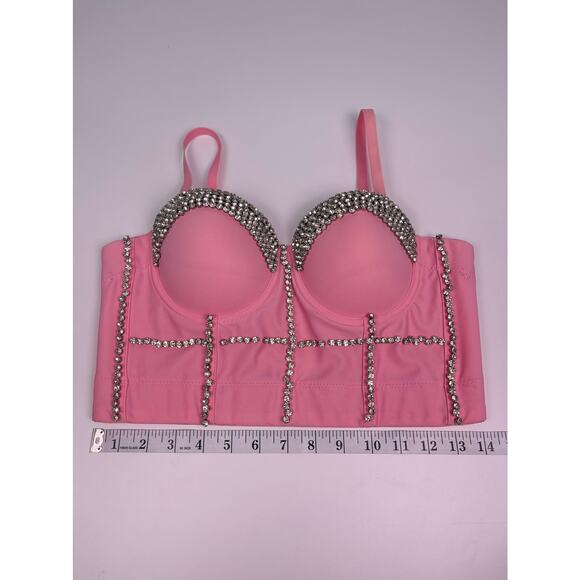 NWT Molly’s World Boutique Pink Rhinestone Cropped Corset Top Size 34B / XS - Picture 11 of 11